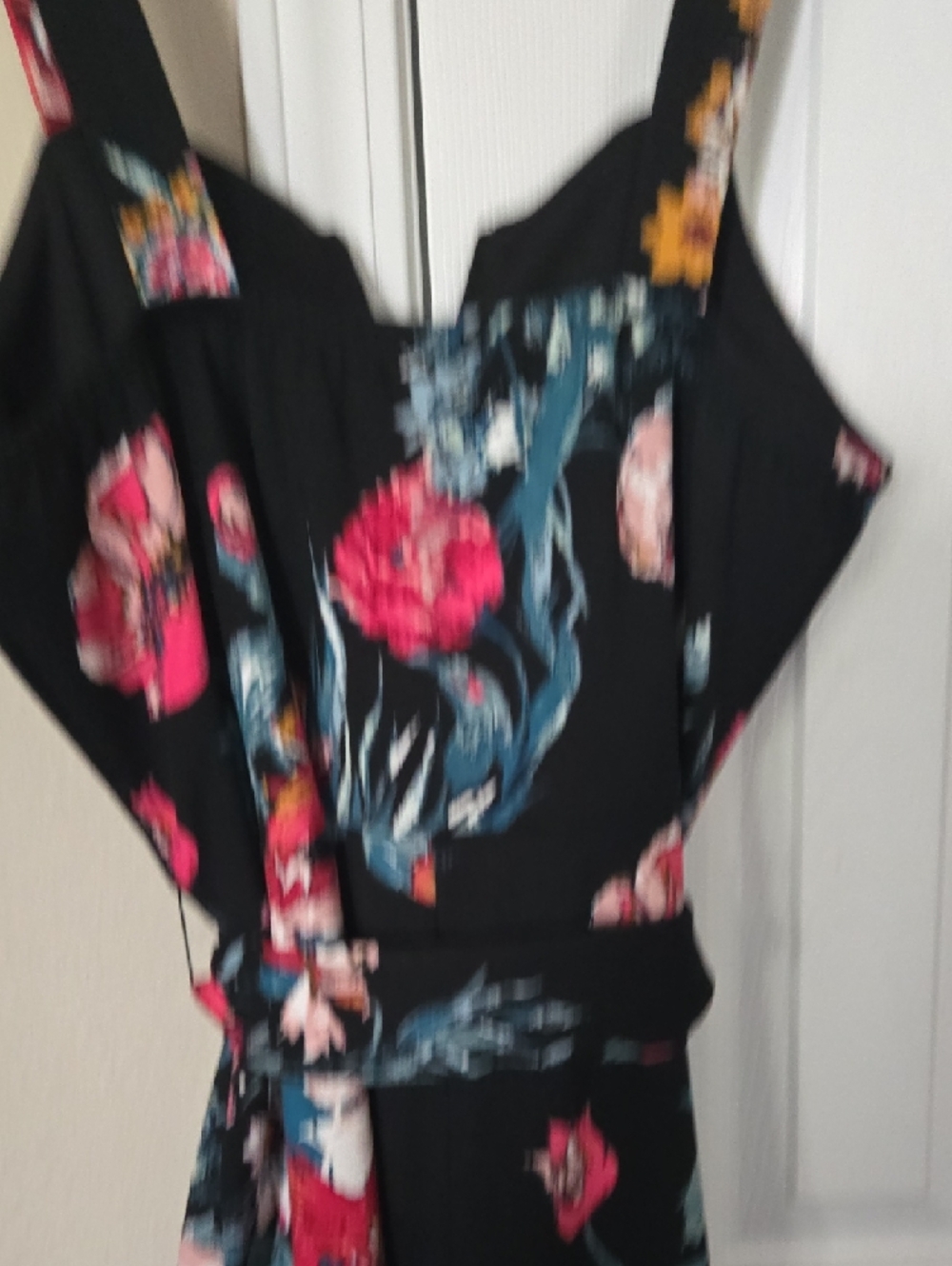 Xhilaration Black Floral Jumpsuit with Pink and Teal Accents - Picture 4 of 5
